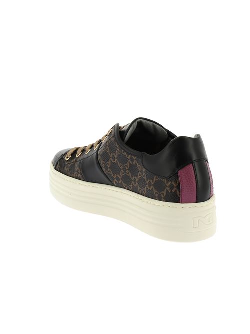 sneakers da donna in pelle ed ecopelle nera e testa di moro NERO GIARDINI | I411614D100